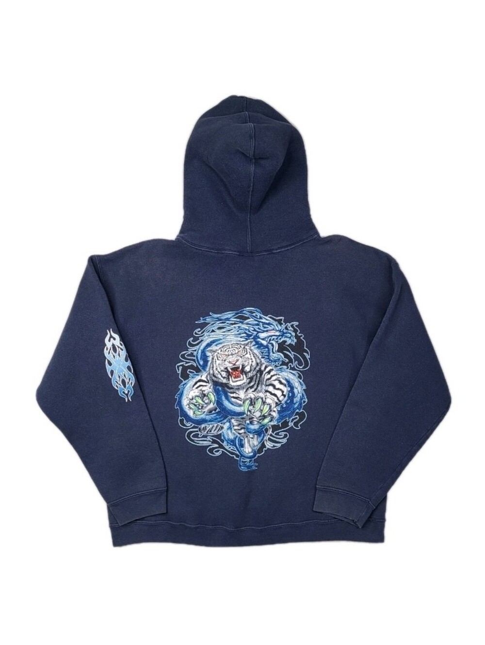 Top Heavy White Tiger Dragon Hoodie L Blue Vintage Y2K Skater Surf JNCO Styled